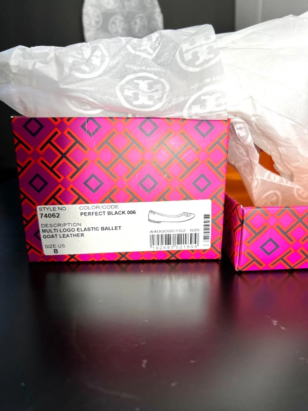 NEW IN BOX Tory Burch Multi Logo Ballet Flat | Goat Leather | Perfect Black